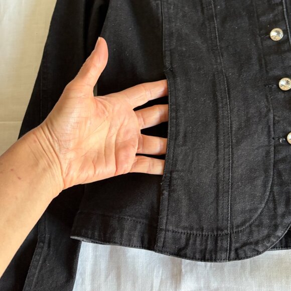 Christine Alexander Women Denim Black Jacket Size S Button Up Rhinestone Stretch - Picture 9 of 13